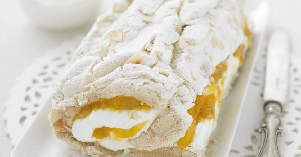 Meringue Roulade with an Apricot Filling