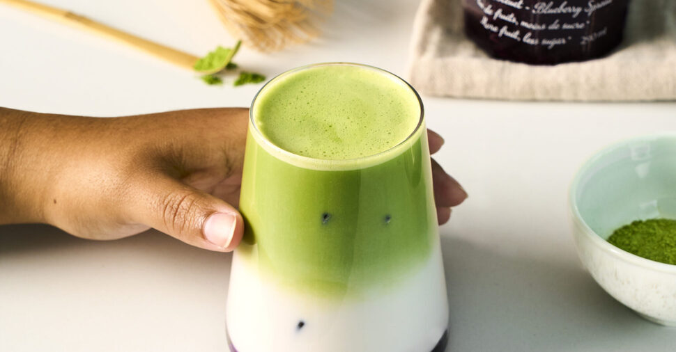 Bonne Maman Blueberry Iced Matcha Latte